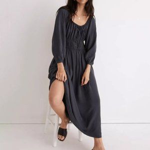 Madewell Twill Sophia Midi Dress Dark Baltic